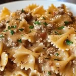 creamy bowtie pasta with ground beef