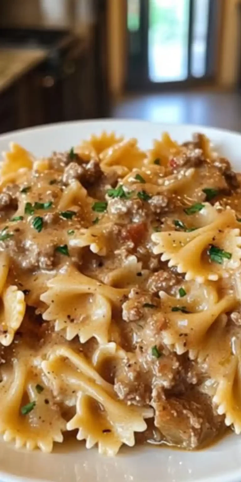 creamy bowtie pasta with ground beef