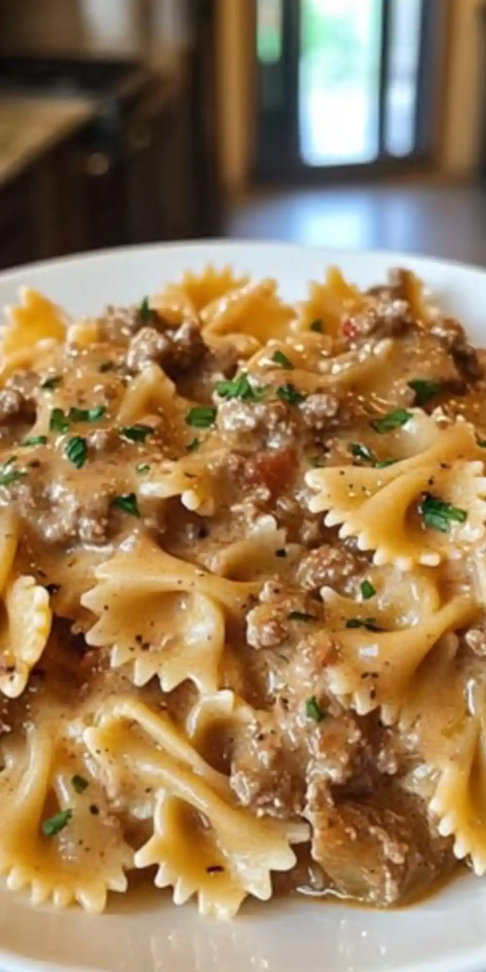 creamy bowtie pasta with ground beef